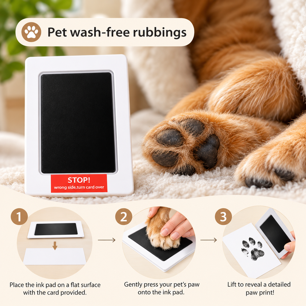 How to use the inkless paw print kit in three steps: place, press, lift